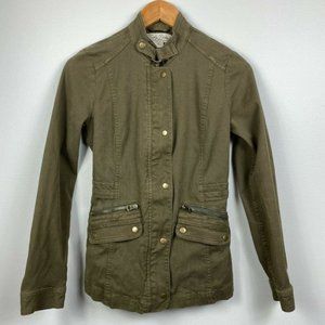 Lucky Brand Jacket Womens XS Army Green Zip Up Snap Button Pockets Stretch‎